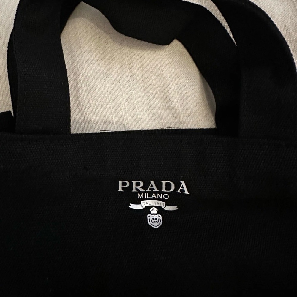 Prada small canvas black bucket tote- GWP